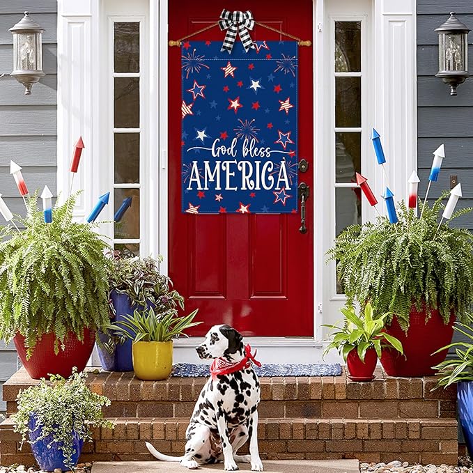 AVOIN colorlife God Bless America 4th of July Patriotic House Flag 28x40 Inch Double Sided Outside, Stars and Stripes Yard Outdoor Decoration