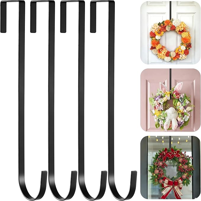 Wreath Door Hanger, Over Door Hook, 15" Long Plant Hangers Outdoor, Metal Garden Fence Plant Hooks for Hanging Planters, Flower Baskets or Pots, Bird Feeders, Festival Decorations (SSF4)