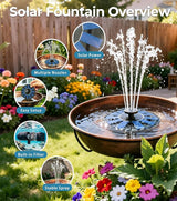 Solar Bird Bath Fountain Pump 5.2" | Floating Solar Fountain with 6V 1.2W Panel | Solar Water Pump for Bird Bath, Pond, Garden & Outdoor Water Features | 5 Spray Patterns