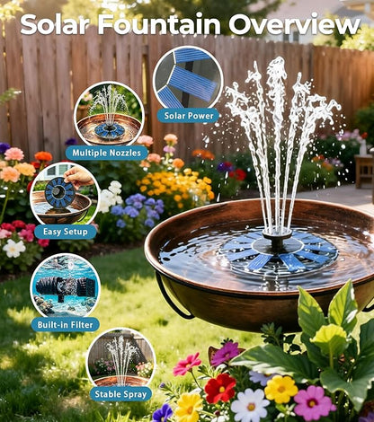 Solar Bird Bath Fountain Pump 5.2" | Floating Solar Fountain with 6V 1.2W Panel | Solar Water Pump for Bird Bath, Pond, Garden & Outdoor Water Features | 5 Spray Patterns