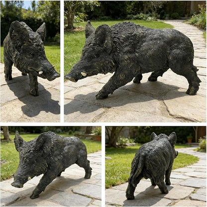 Large Wild Boar Garden Statue - 21.26" L x 12.2" H Faux Boar Sculpture, Realistic Resin Wildlife Figurine Ornament for Outdoor Decor, Yard Art Craft for Patio Lawn Porch