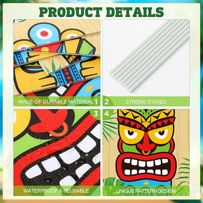 Queekay 2 Pcs Tiki Yard Sign Luau Hawaiian Tropical Party Decoration Outdoor Tiki Sign with Stakes for Summer (Skateboarding Style)