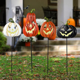 Halloween/Thanksgiving Metal Stakes Pumpkin, Jack o Lantern Spooky Faces Smile with Luminous Effect, Garden Yard Signs, Halloween Pumpkins Outdoor, Pumpkin Decorations Outdoor,Set of 4