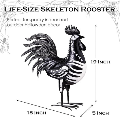 Evergreen Garden 19" Skeleton Rooster Metal Animal Statue | Indoor and Outdoor Safe | Halloween Decoration for Garden Yard Lawn Party | Rustic Farmhouse Chicken Decor