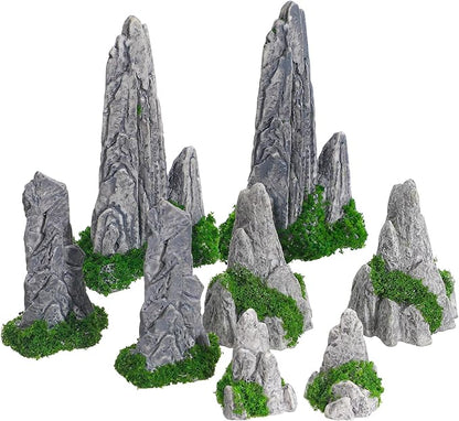 GANAZONO Mini Rockery Decoration Miniature Zen Garden Mountain Decor 8Pcs Bonsai Ornament Accessories Mini Bonsai Figurines Ornament Plant Pot Terrarium Decor