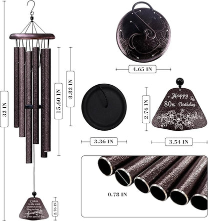 80th Birthday Gifts for Women/Men, 80th Birthday Decorations 32” Wind Chimes Outside, 80 Year Old/1946 Bday Gifts for Men/Women