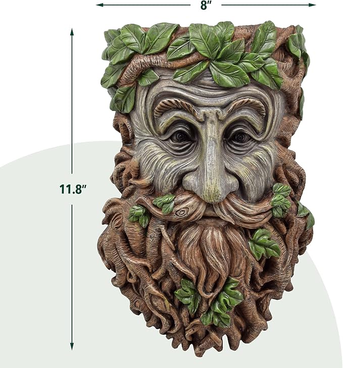 Arcadia Garden Products Large Whimsical Tree Face Planter, 8"x11.8" Outdoor Tree Hugger, Old Man Spirit Sculpture for Garden Art Decor, Birdfeeder, Hangs on Trees, Fences or Walls, Elderberry