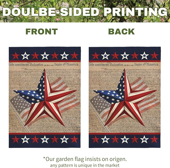 Patriotic Garden Flag American Star Freedom Independence Day Theme Yard Flags Lawn Porch July Fourth 4th of July Memorial Day House Banners Double Side Home Decoration 12x18 Inch