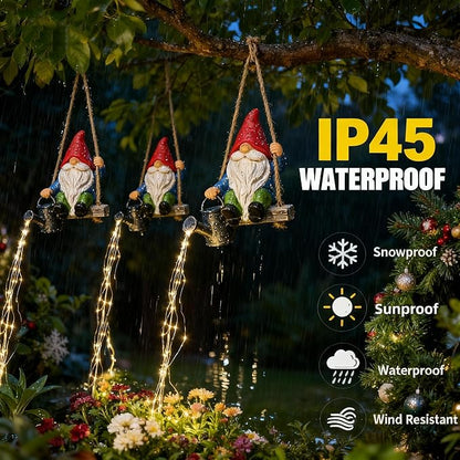 Watering Can Solar Lights Garden Gnomes Hanging Statues, Swing Gnome Cascading LED Decorations for Outside Backyard Yard Patio Tree Wall, Hoswarming Birthday Gifts for Woman Mom Grandma