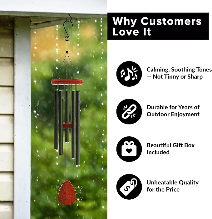 Wind Chimes for Outside - 37" Large Wind Chimes, Classic Black Aluminum Windchimes Outdoors, Zen Gift for Mom, Outdoor Garden Patio Decoration