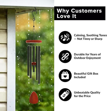 Wind Chimes for Outside - 37" Large Wind Chimes, Classic Black Aluminum Windchimes Outdoors, Zen Gift for Mom, Outdoor Garden Patio Decoration