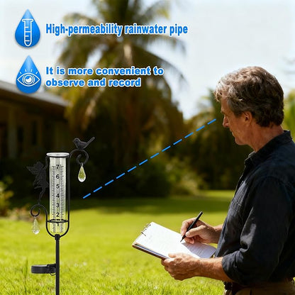J-Fly Glass Weather Station with Rain Gauge for Solar Yard Decorations, Solar Glass Freeze Proof Rain Measure Gauge Outdoor Stratus Raingage Garden Stakes, Outdoor Yard Fairy Garden Decor Accessories