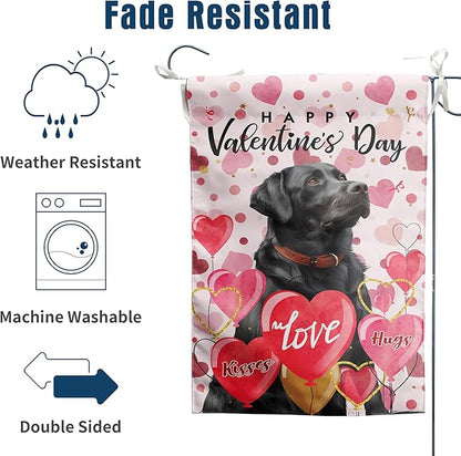 Black Lab Valentine Garden Flag Valentines Day Flags for Outside 12x18 Double Sided Small Yard Flags Labrador Dog Valentine's Day Decor Outdoor Lawn Valentines Banners Front Porch