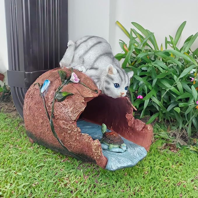 coolboy Gutter Downspout Extension Cat Statues Garden Decoration,Animal Resin Statue Outdoor Decor,Gutter Extension Decorative,Downspout Diverter,3"×4" Downspout Extender Diverter Splash Block