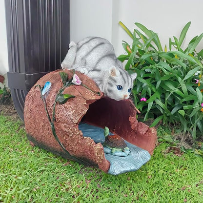 coolboy Gutter Downspout Extension Cat Statues Garden Decoration,Animal Resin Statue Outdoor Decor,Gutter Extension Decorative,Downspout Diverter,3"×4" Downspout Extender Diverter Splash Block