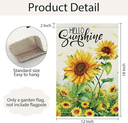 Spring Summer Sunflower Garden Flag 12x18 Inch Double Sided Burlap for Outside，Hello Sunshine Yard Sign Seasonal Holiday Outdoor Decoration