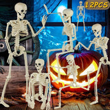 12 Packs Skeleton Halloween Decorations Outdoor with 16" Full Body Posable Joints Skeletons Decor, Halloween Party Decor Indoor, Yard Garden Lawn Graveyard Haunted House Props Spooky Party Decorations