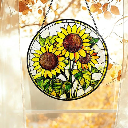 Stained Glass Suncatchers for Windows, 8 in Hanging Sun Catchers Indoor Window, Mother's Day Birthday Gifts for Sunflower Lovers Women Men Mom