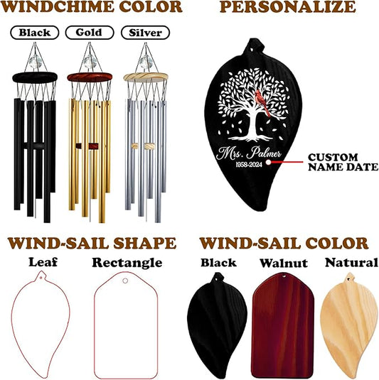 Personalized Grandpa Cardinal Memorial Crystal Wind Chimes Remembrance Ornament Sympathy Keepsake in Memory of Grandfather Papa Dada Papi Custom Name Date Bereavement Condolence Gift Outdoor Hanging