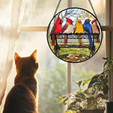 Stained Glass Window Hanging Cardinal on Bench 9.8" - Bird Suncatcher Door Garden Patio Sun Catcher Home Decor Christmas for Mom Woman Nana Friends Men Bird Lovers