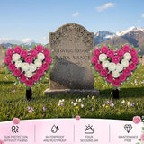 Frienda 2 Sets Cemetery Flowers Grave Stake Metal Floral Decor for Tombstone, Outdoor Gravesite Markers for Mom Dad, Memorial Day Spring Easter Grave Decor(Heart,Rose Red,White)