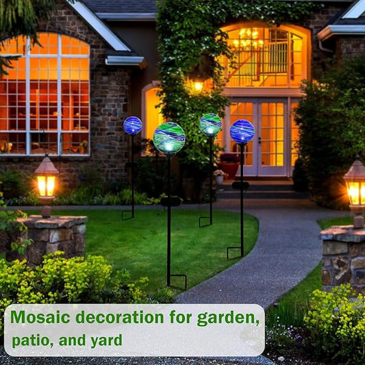 Solar Outdoor Decorative Lights Color Swirl Solar Garden Stake Glaze Glass LED Garden Globe Lights Outdoor Decorative Light for Pathway Yard Lawn Decoration 2 Pack Blue&Green