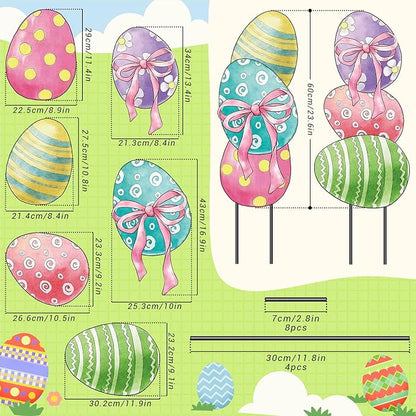 AnyDesign Easter Garden Stakes Welcome Metal Yard Sign Easter Decorations Outdoor Stacked Egg with Bow Decorative Lawn Sign for Spring Farmhouse Home Outside Lawn Porch Walkway Decor, 2 Sets