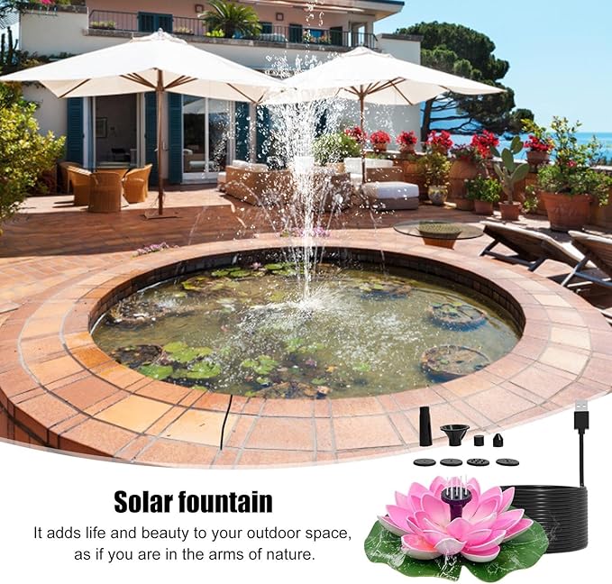 Solar Fountain Bird Bath - Stunning Pond Fountain, Unique Shape | Versatile Water Fountain with Nozzles, Excellent Option for Beautifying Outdoor Areas, Pools, and Encouraging Wildlife Visit