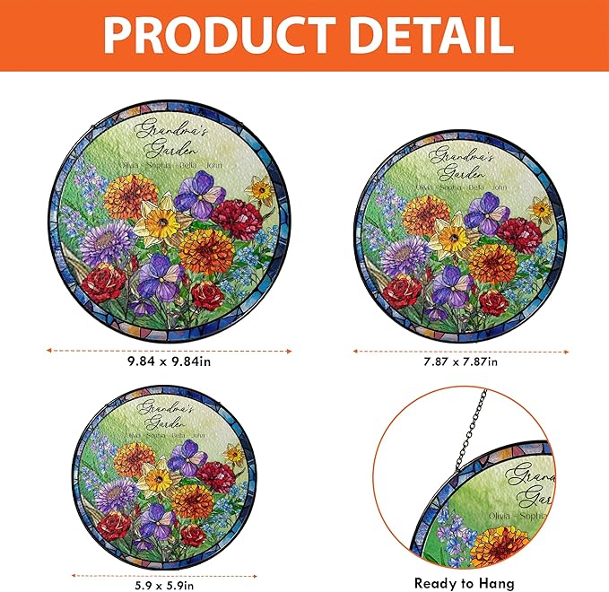 NAZENTI Custom Month Birth Flowers Glass Suncatcher for Grandma, Personalized Stained Glass Window Hanging Suncatcher with Kids Name, Gifts for Mother's Day, Birthday, Gigi Birth Month Flower