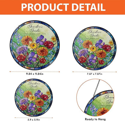 NAZENTI Custom Month Birth Flowers Glass Suncatcher for Grandma, Personalized Stained Glass Window Hanging Suncatcher with Kids Name, Gifts for Mother's Day, Birthday, Gigi Birth Month Flower