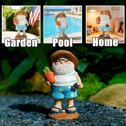 Teaeeno Funny Garden Gnome with Cactue, Funny Gnome Figurine, 8 Inch Depth Lawn Statue, Yard Art Statue, Garden Yard Lawn Backyard Ornament Decor,Home, Lawn, Patio, Animal Ornament for Women Gifts
