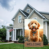 BlissYard Dog Welcome Garden Flag 12x18 Inch – Double-Sided Outdoor Yard Flag, Spring Summer Garden Decor for Lawn Porch Patio Backyard, Goldendoodle Dog Lovers Gift