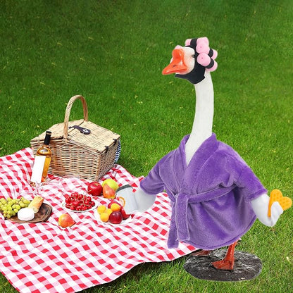 Porch Goose Outfit Fall Costume for 23'' Cement Goose Statue Winter Porch Goose Clothes Mamma Robe Self Care Outfit with Bathrobe Coffee Curlers for Outdoor Garden Yard Lawn Patio Decoration(Purple)