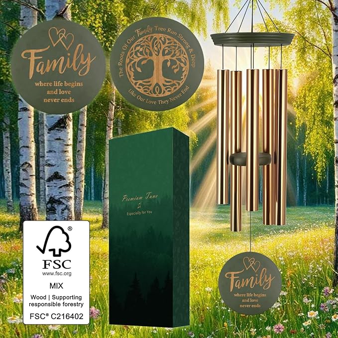 Wind Chimes for Outside, Large Outdoor Windchimes with Engraved Tree of Life, Premium Tuned Metal Chimes for Mother/Grandma, Home & Garden Decor with Soothing Tone