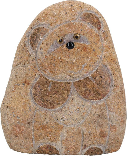 AB Tools Small Teddy Bear River Rock Hand Carved Stone Decoration House Garden Yard