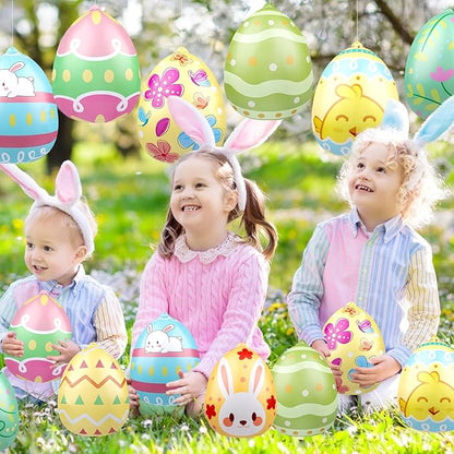 16 PCS 9 Inch, 16 Inch Easter Egg Inflatable Balloons Hanging Inflatable Easter Balloons Colorful Inflatable Egg Decorations for Yard Garden Holiday Party Home Decor