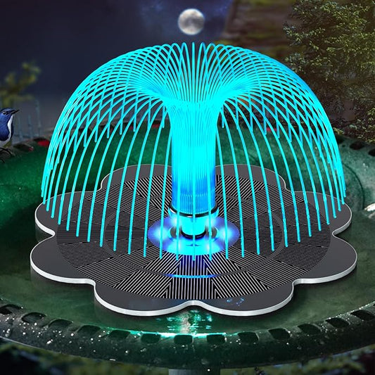 Solar Fountain, Upgrade Lucky Flower 3.5W Solar Bird Bath Water Fountain with Lights, and 2000mAh Battery, Solar Powered Hummingbird Fountain Pump with 7 Nozzles, 4 Fixed Pipes for Garden