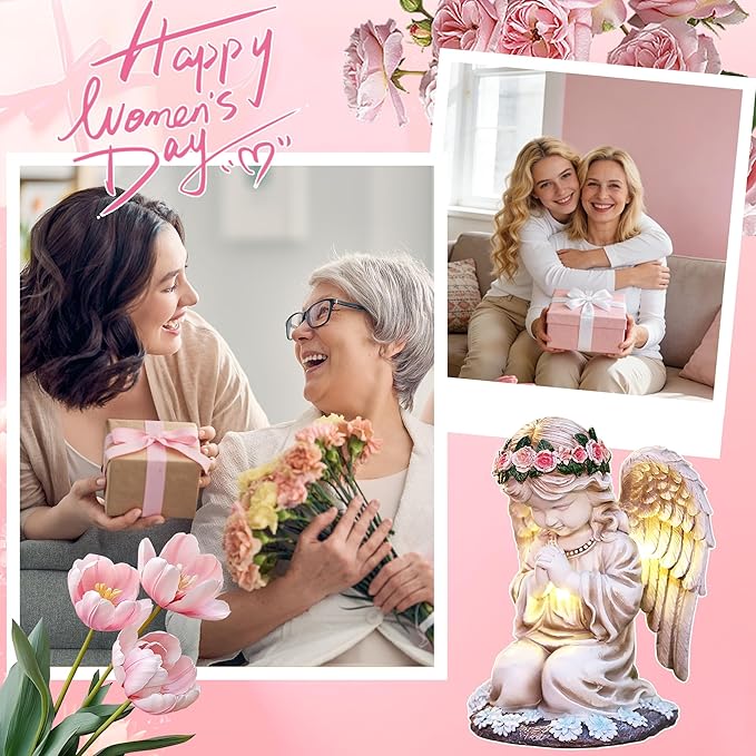Choies Angel Gifts for Mom Grandma Granny Aunts,Birthday Sympathy Memorial Gifts,Solar Praying Angel Figurines for Outdoor Garden,Yard,Cemetery,Grave Decoration