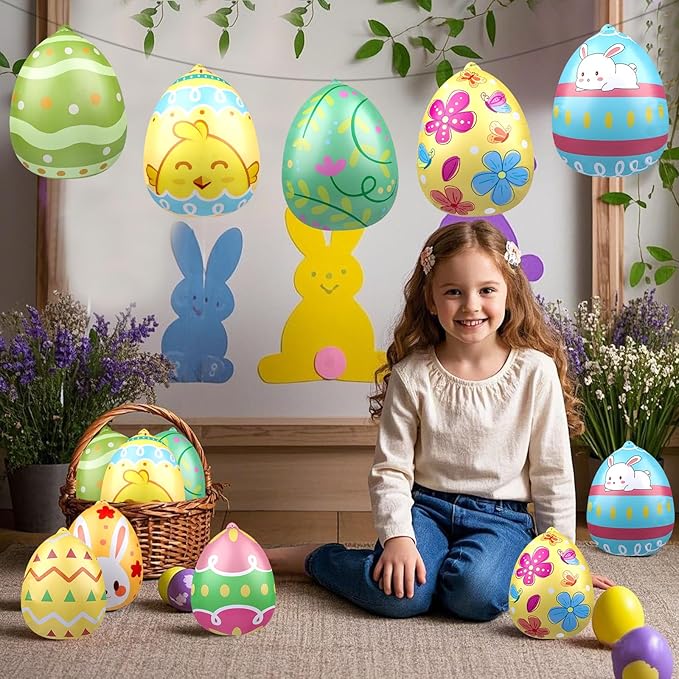 16 PCS 9 Inch, 16 Inch Easter Egg Inflatable Balloons Hanging Inflatable Easter Balloons Colorful Inflatable Egg Decorations for Yard Garden Holiday Party Home Decor