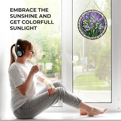 Lily of The Valley Suncatcher Stained Glass Window Hangings for Women Mom Red Birds Sun Catchers Colorful Ornament Bird Lovers Gift Gifts for Women Mom Wife