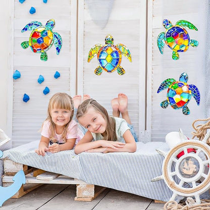 FaloStwer Metal Beach Wall Decor Art, 3D Colorful Sea Turtle Fish Crab and Seahorse Outdoor Sculptures, Ocean Themed Outside Decor for Patio Pool Bathroom Yard Farmhouse Fence Deck (Sea Turtle)