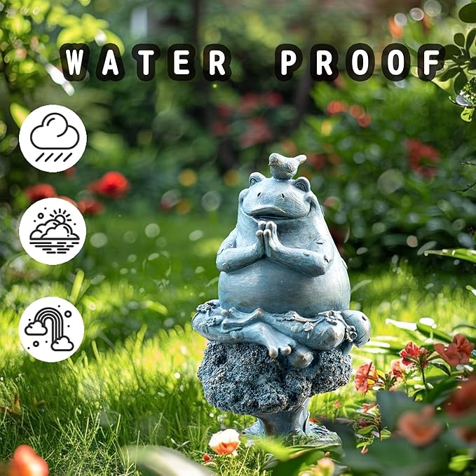 Topadorn Frog Statue Zen Garden Figurines for Home and Garden Decor, Garden Decoration Resin Statuary Yoga Frog, Dark Green