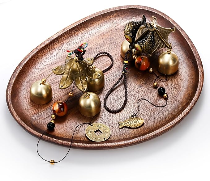 Eorbow 4 Pack Lucky Wind Chimes, Chinese Wind Bell, 3-Bell Vintage Blessing Hanging Wind Chime with Fish Coin for Safe, Good Luck, Wealth Home Garden Patio Hanging Decoration Gift