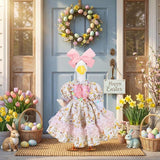Abbylike 1 Set Easter Bunny Porch Goose Outfit Rabbit Yard Goose Costume Clothes with Bow Headband Fits Large 23'' H Cement for Easter Day Outdoor Patio Garden Lawn Pathway Spring Statue Decor