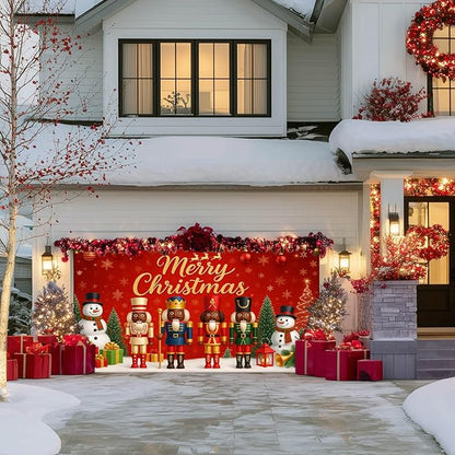 IVN Christmas Garage Door Banner 13x6ft Black Nutcracker Christmas Porch Banner Decorations Snowman Merry Christmas Garage Door Cover Decoration Home Door Front Yard Decor for Xmas Eve Holiday Outdoor