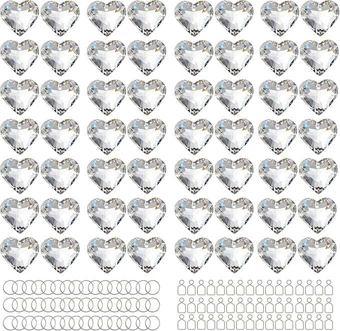 HDCRYSTALGIFTS 48pcs 20mm Clear Crystal Heart Prism Sun Catchers, Heart Prisms Rainbow Maker Chandelier Crystals, Hanging Suncatchers for Window, Garden, Home, Wedding, Glass Valentine's Day Ornaments