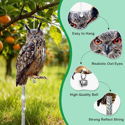 Owls to Keep Birds Away: 3Pack Fake Owl with Reflective Tape for Vineyard Garden Patio Pool, Reflective Hanging Decoration to Keep Birds Pigeon from Windows Tree Orchard