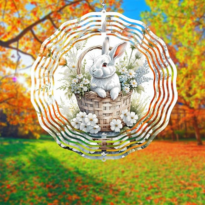 Easter Bunny Wind Spinner Easter Day Gifts 3D Metal Kinetic Hanging Wind Sculpture Spinners for Yard and Garden Indoor Outdoor Window Easter Rabbit Yard Art Garden Decoration 8 Inch (Bunny 2)