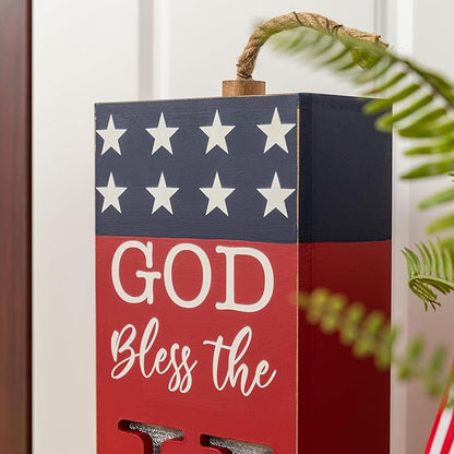 Glitzhome 24.75"H Wooden Patriotic Porch Sign, 4th of July Firecracker Decoration, Rustic Memorial Day Decor, American Flag Independence Day Yard Sign, Home Front Door Decoration