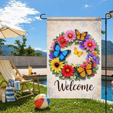 IVN Butterfly Garden Flag 12x18 Inch – Welcome Floral Wreath Outdoor Flag, Double Sided Burlap Spring Summer Yard Flag for Porch Lawn Patio Decor